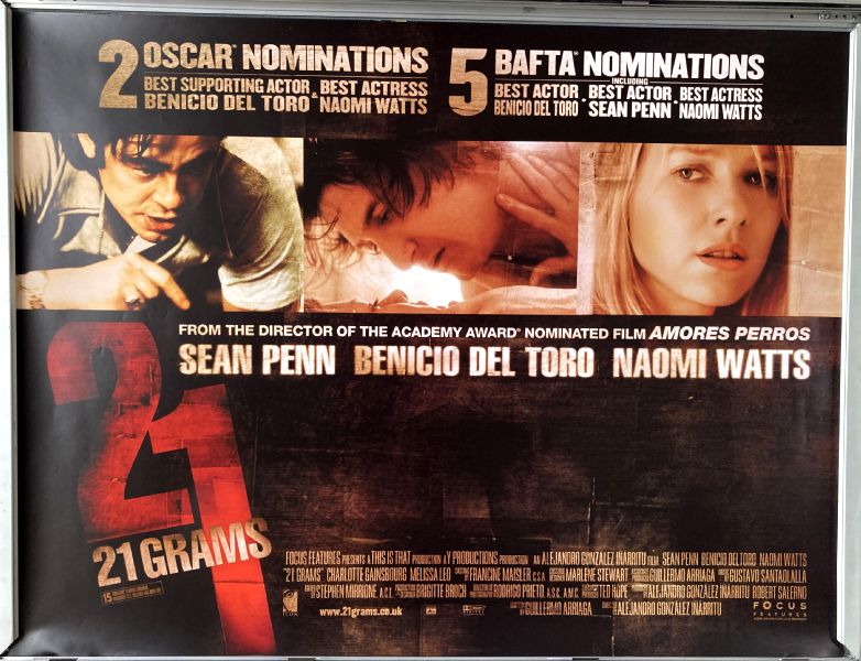 Cinema Poster: 21 GRAMS 2003 (Quad) Sean Penn Benicio Del Toro Naomi Watts Cinema Poster: 21 GRAMS 2003 (Quad) Sean Penn Benicio Del Toro Naomi Watts