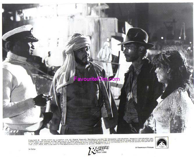 RAIDERS OF THE LOST ARK: B/W Still Indy, Marion, Sallah & Captain