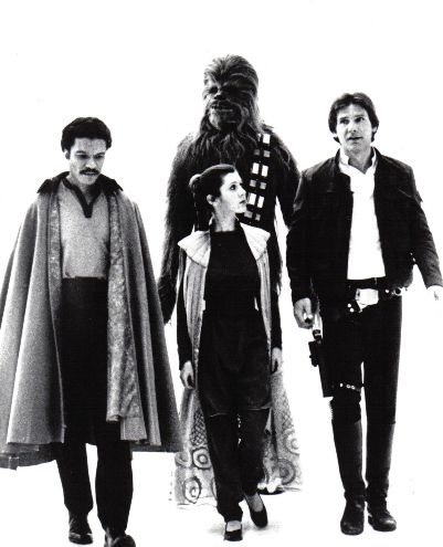 STAR WARS EPISODE V THE EMPIRE STRIKES BACK: B/W Still Han, Lando, Leia & Chewie on Bespin