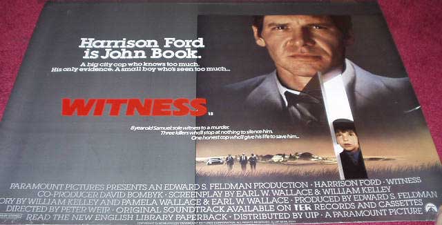 Cinema Poster: WITNESS 1985 (Right Photo Quad) Harrison Ford Kelly McGillis