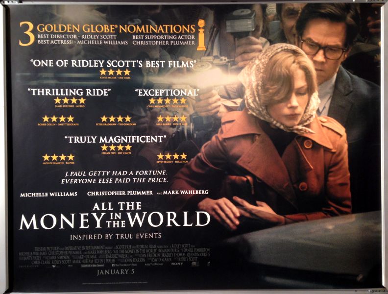 Cinema Poster: ALL THE MONEY IN THE WORLD 2018 (Review Quad) Christopher Plummer