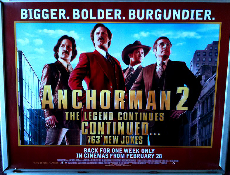 ANCHORMAN 2 THE LEGEND CONTINUES: Extended Version UK Quad Film Poster ANCHORMAN 2 THE LEGEND CONTINUES: Extended Version UK Quad Film Poster