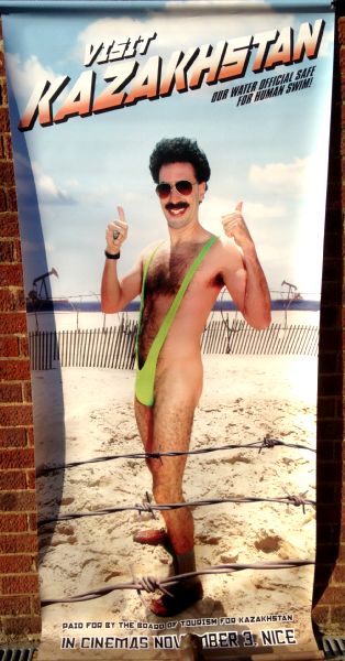 Cinema Banner: BORAT 2006 (Beach Mankini) Sacha Baron Cohen Pamela Anderson Cinema Banner: BORAT 2006 (Beach Mankini) Sacha Baron Cohen Pamela Anderson