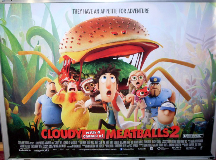 CLOUDY WITH A CHANCE OF MEATBALLS 2: Main UK Quad Film Poster