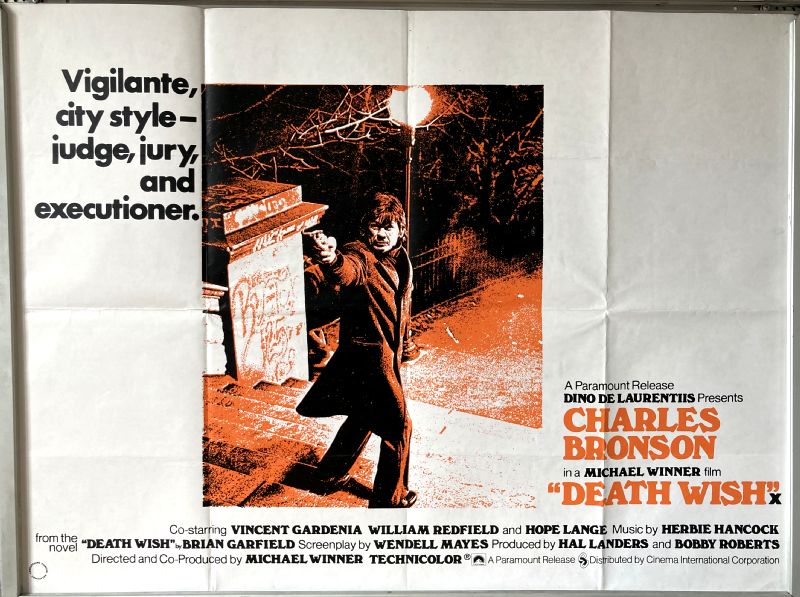 Cinema Poster: DEATH WISH 1974 (Quad) Charles Bronson Hope Lange Cinema Poster: DEATH WISH 1974 (Quad) Charles Bronson Hope Lange