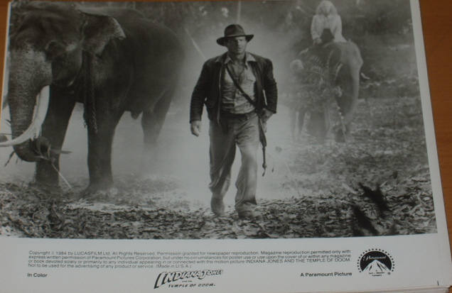 INDIANA JONES AND THE TEMPLE OF DOOM: B/W Still Indy & the Elephant