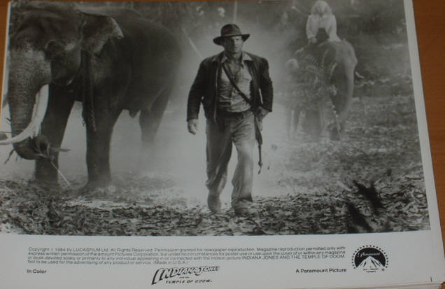 INDIANA JONES AND THE TEMPLE OF DOOM: B/W Still Indy & the Elephant INDIANA JONES AND THE TEMPLE OF DOOM: B/W Still Indy & the Elephant