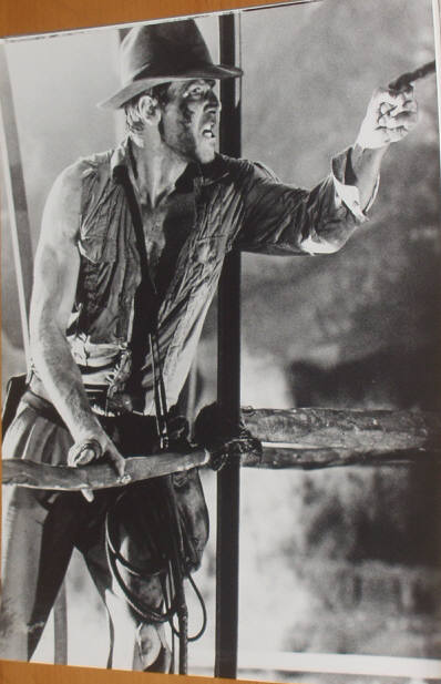 INDIANA JONES AND THE TEMPLE OF DOOM: B/W Still Indy Points Finger