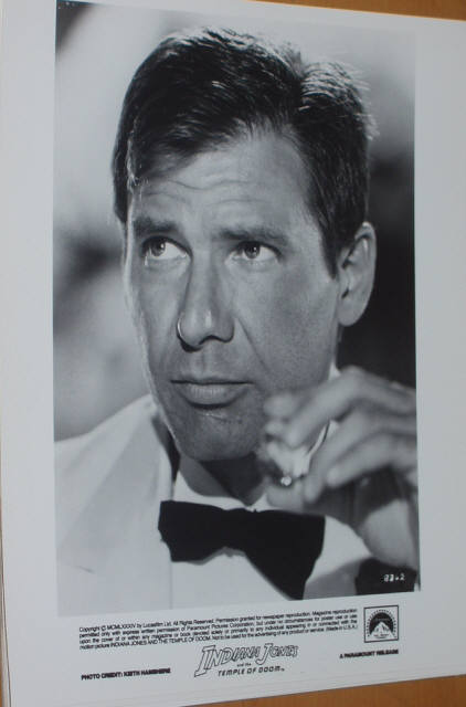 INDIANA JONES AND THE TEMPLE OF DOOM: B/W Still Indy in Bow Tie INDIANA JONES AND THE TEMPLE OF DOOM: B/W Still Indy in Bow Tie