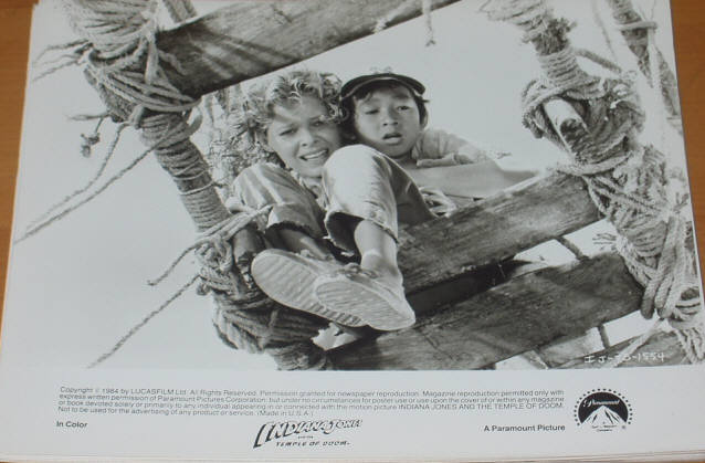 INDIANA JONES AND THE TEMPLE OF DOOM: B/W Still Willie & Short Round on Bridge INDIANA JONES AND THE TEMPLE OF DOOM: B/W Still Willie & Short Round on Bridge