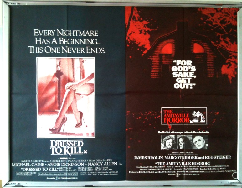DRESSED TO KILL/AMITYVILLE HORROR: Double Bill UK Quad Film Poster DRESSED TO KILL/AMITYVILLE HORROR: Double Bill UK Quad Film Poster