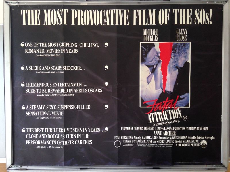 Cinema Poster: FATAL ATTRACTION 1987 (Review Quad) Michael Douglas Glenn Close Cinema Poster: FATAL ATTRACTION 1987 (Review Quad) Michael Douglas Glenn Close