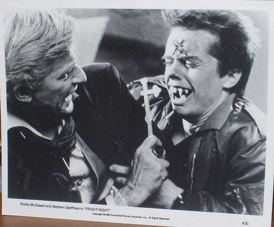 FRIGHT NIGHT: B/W Still (McDowall Burns Cross)