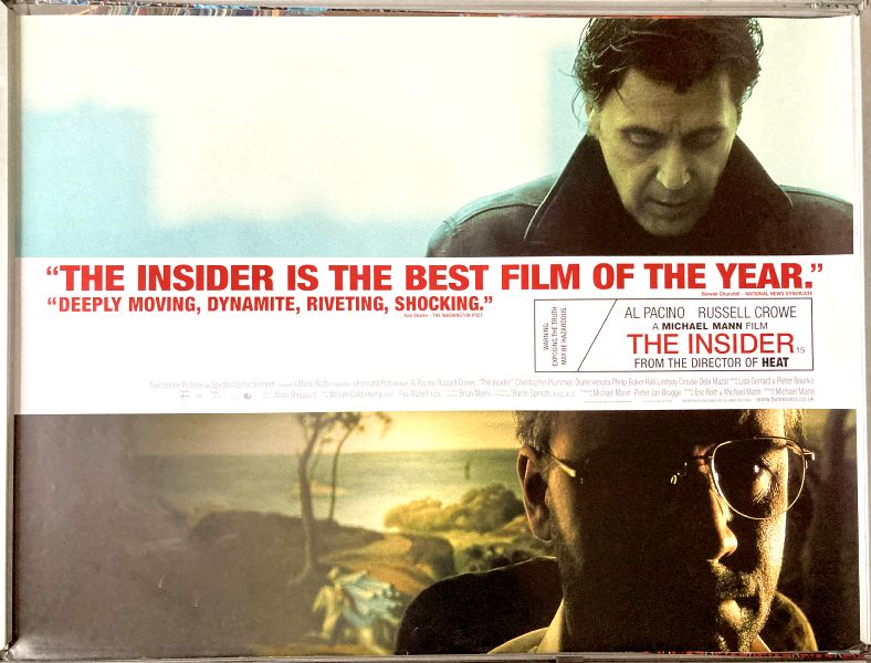 Cinema Poster: INSIDER, THE 1999 (Quad) Al Pacino Russell Crowe Christopher Plummer Cinema Poster: INSIDER, THE 1999 (Quad) Al Pacino Russell Crowe Christopher Plummer
