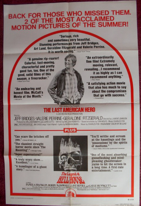 LAST AMERICAN HERO, THE/LEGEND OF HELL HOUSE: Double Bill One Sheet Film Poster LAST AMERICAN HERO, THE/LEGEND OF HELL HOUSE: Double Bill One Sheet Film Poster