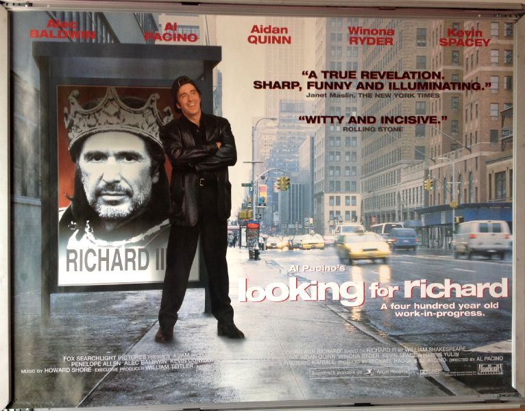Cinema Poster: LOOKING FOR RICHARD 1996 (Quad) Al Pacino Alec Baldwin Kevin Spacey Cinema Poster: LOOKING FOR RICHARD 1996 (Quad) Al Pacino Alec Baldwin Kevin Spacey