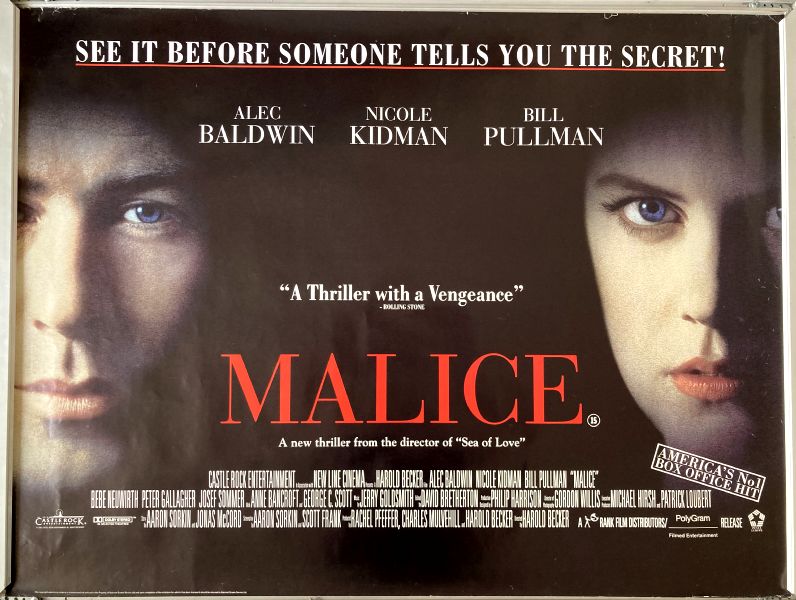 Cinema Poster: MALICE 1993 (Quad) Alec Baldwin Nicole Kidman Bill Pullman Cinema Poster: MALICE 1993 (Quad) Alec Baldwin Nicole Kidman Bill Pullman