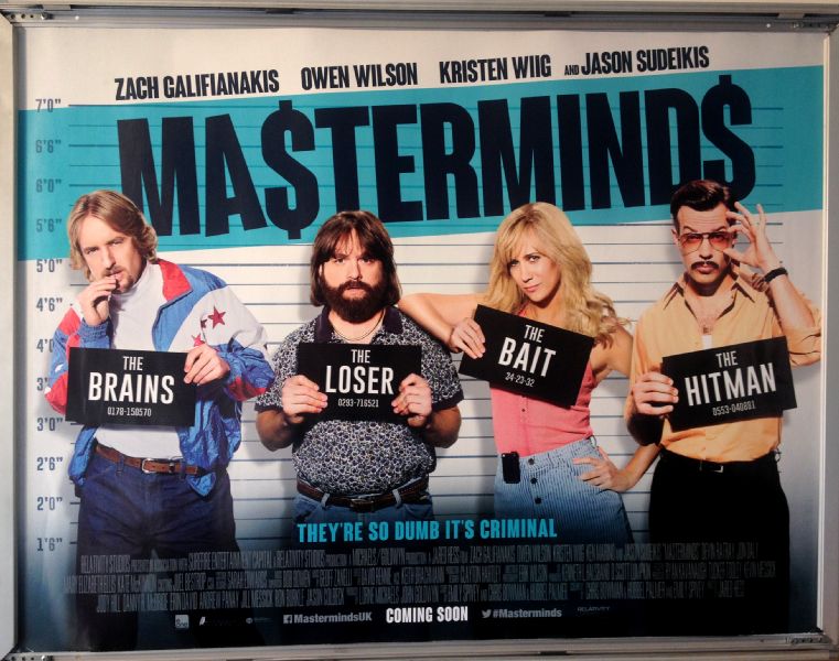 Cinema Poster: MASTERMINDS 2016 (Quad) Zach Galifianakis Kristen Wiig Owen Wilson Cinema Poster: MASTERMINDS 2016 (Quad) Zach Galifianakis Kristen Wiig Owen Wilson
