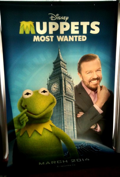MUPPETS MOST WANTED: Ricky Gervais & Bad Kermit Design Cinema Banner MUPPETS MOST WANTED: Ricky Gervais & Bad Kermit Design Cinema Banner