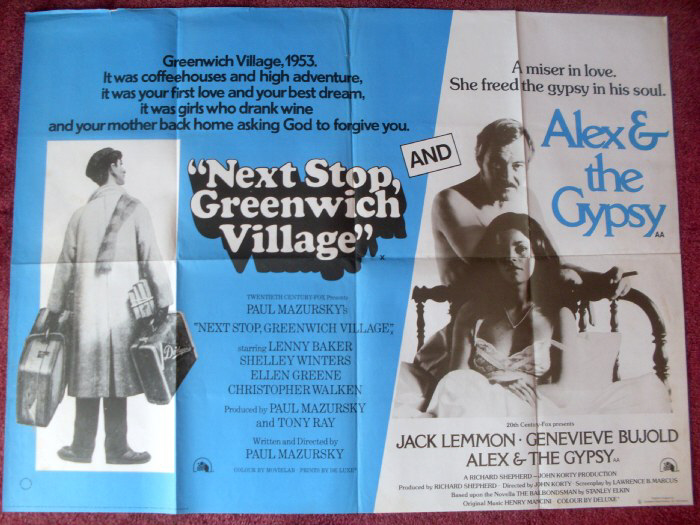 NEXT STOP GREENWICH VILLAGE/ALEX AND THE GYPSY: Double Bill Quad Film Poster
