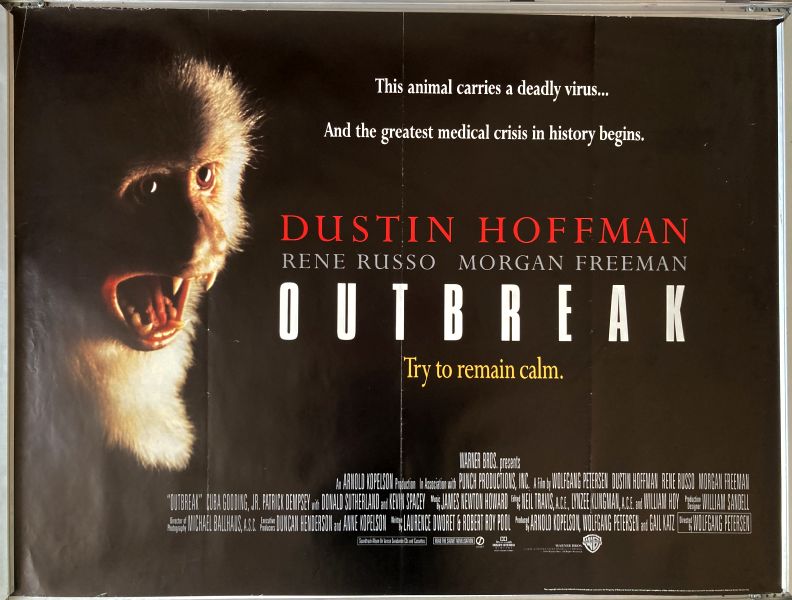 Cinema Poster: OUTBREAK 1995 (Quad) Dustin Hoffman Rene Russo Morgan Freeman Cinema Poster: OUTBREAK 1995 (Quad) Dustin Hoffman Rene Russo Morgan Freeman