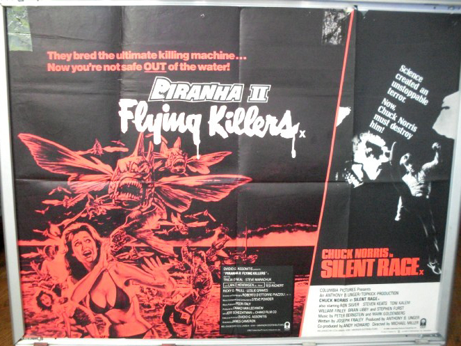 Cinema Poster: PIRANHA II FLYING KILLERS/SILENT RAGE 1982 (Double Bill Quad) Cinema Poster: PIRANHA II FLYING KILLERS/SILENT RAGE 1982 (Double Bill Quad)