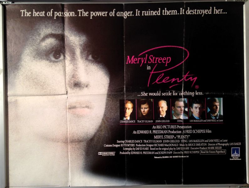Cinema Poster: PLENTY 1985 (Main Quad) Meryl Streep Sam Neill Charles Dance