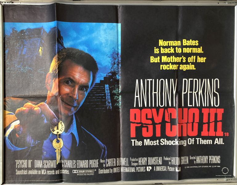 Cinema Poster: PSYCHO III 1986 (Quad) Anthony Perkins Diana Scarwid Jeff Fahey Cinema Poster: PSYCHO III 1986 (Quad) Anthony Perkins Diana Scarwid Jeff Fahey