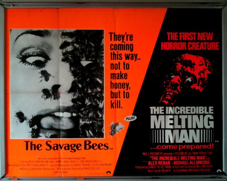 SAVAGE BEES/ THE INCREDIBLE MELTING MAN: Main UK Quad Film Poster