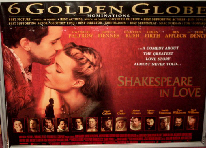 SHAKESPEARE IN LOVE: Golden Globe UK Quad Film Poster SHAKESPEARE IN LOVE: Golden Globe UK Quad Film Poster