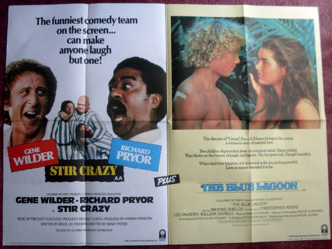 STIR CRAZY/BLUE LAGOON: Double Bill UK Quad Film Poster STIR CRAZY/BLUE LAGOON: Double Bill UK Quad Film Poster