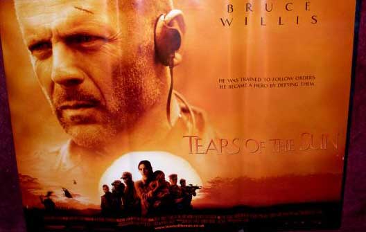 TEARS OF THE SUN: Orange Text UK Quad Film Poster
