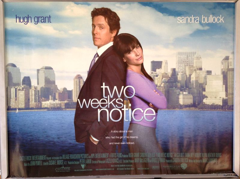 Cinema Poster: TWO WEEKS NOTICE 2003 (Quad) Sandra Bullock Hugh Grant Cinema Poster: TWO WEEKS NOTICE 2003 (Quad) Sandra Bullock Hugh Grant