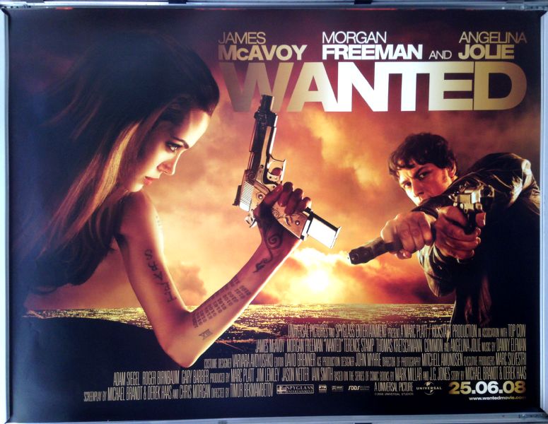 Cinema Poster: WANTED 2008 (Quad) James McAvoy Angelina Jolie Morgan Freeman Cinema Poster: WANTED 2008 (Quad) James McAvoy Angelina Jolie Morgan Freeman