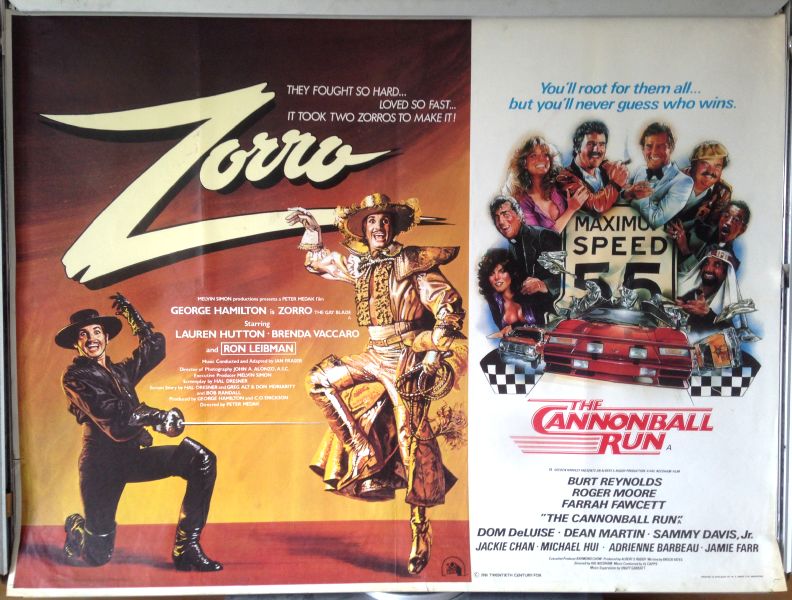 Cinema Poster: ZORRO/CANNONBALL RUN 1981 (Double Bill Quad) Burt Reynolds Cinema Poster: ZORRO/CANNONBALL RUN 1981 (Double Bill Quad) Burt Reynolds
