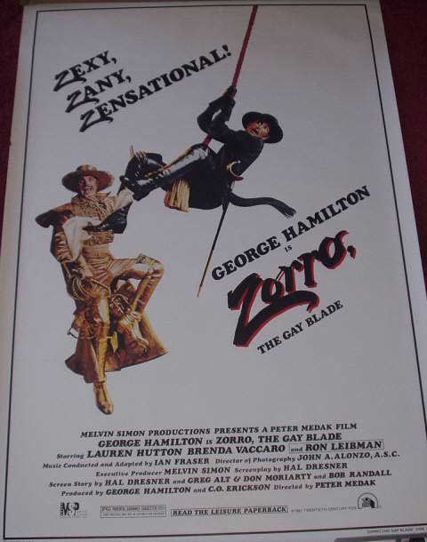 ZORRO THE GAY BLADE: Main One Sheet Film Poster